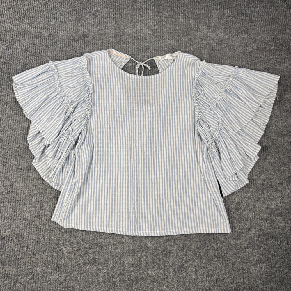 Chelsea & Theodore Blouse Womens M Striped Flutter Sleeve Tie Back Coastal Prep